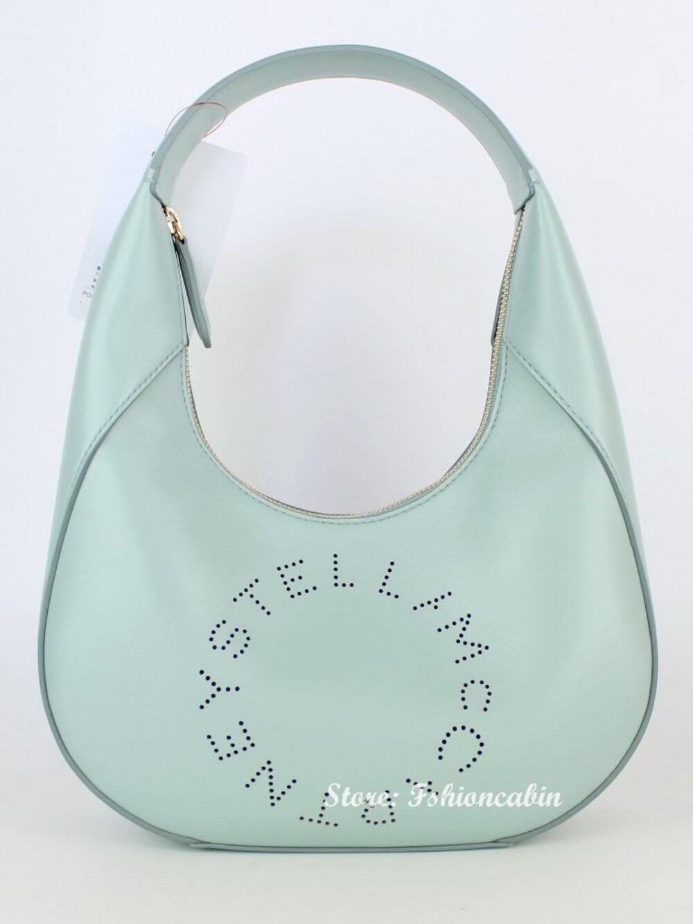 NEW Stella McCartney Mint Perforated Logo Faux Leather Hobo Shoulder Bag